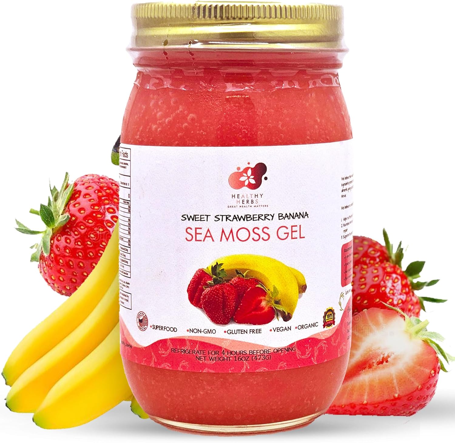 Healthy Herbs Sea Moss Gel with Strawberry Banana Flavor Delight