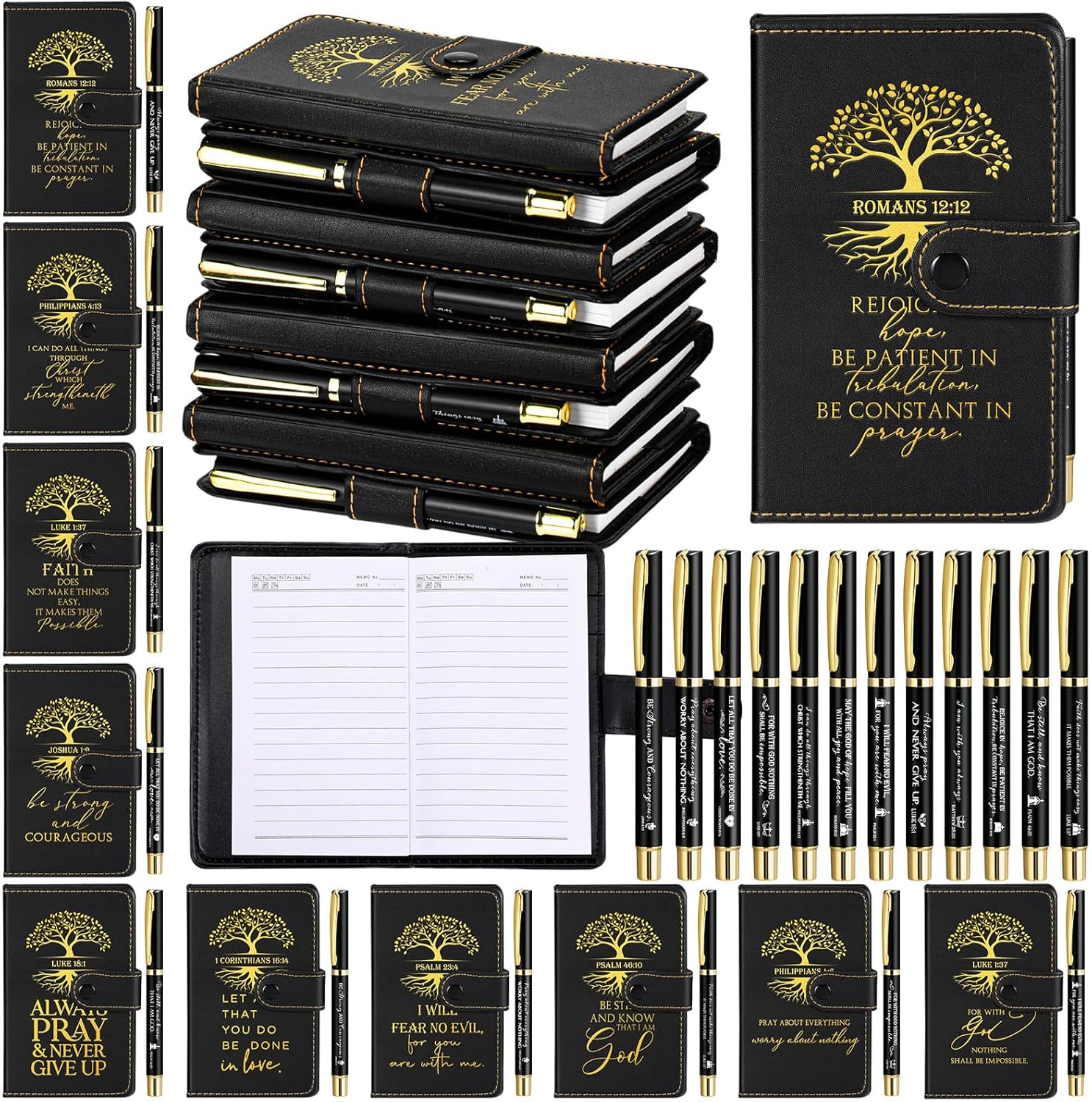 Spakon 20 Sets Christian Gifts Bulk Leather Notebook with Pen