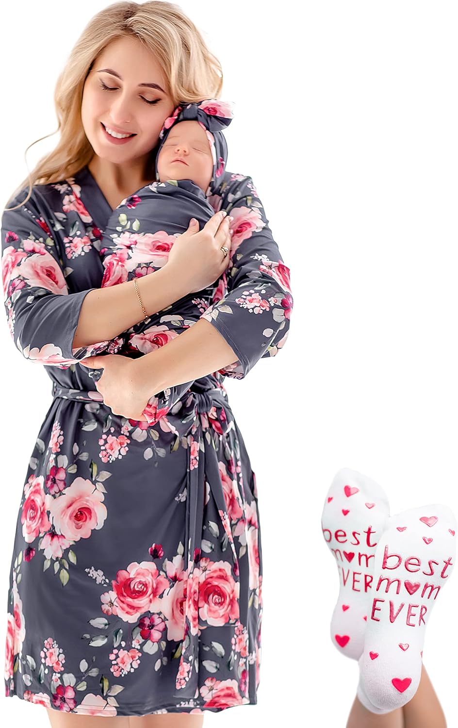 ECO BABY Mommy and Me Robe and Swaddle Set for New Moms