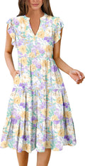 ANRABESS Womens Summer Dress Ruffle Sleeve V Neck Midi (Style RYYH)