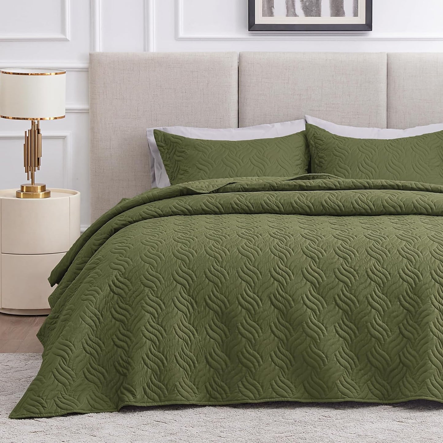 Love's cabin Twin Quilt Bedding Set Olive Green Comforter
