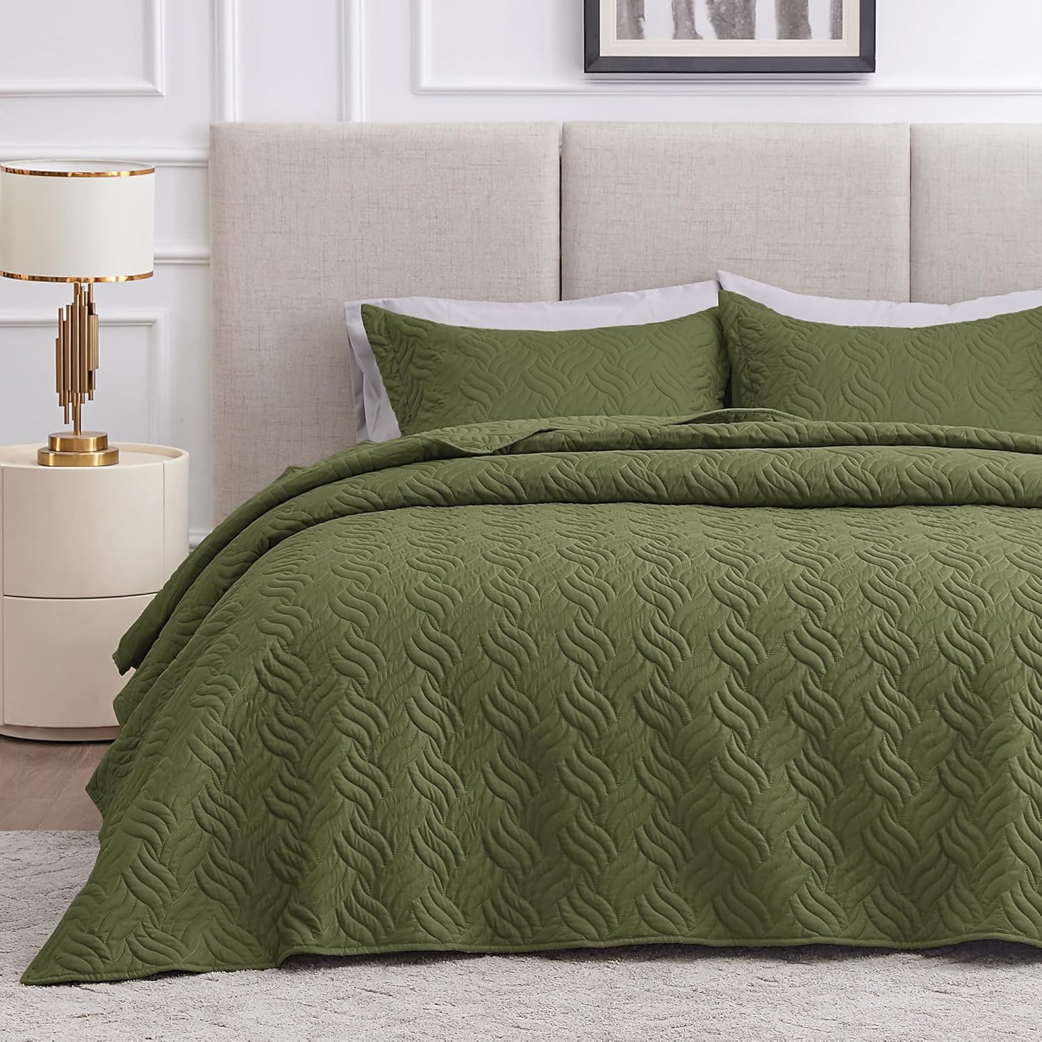 Love's cabin Twin Quilt Bedding Set Olive Green Comforter