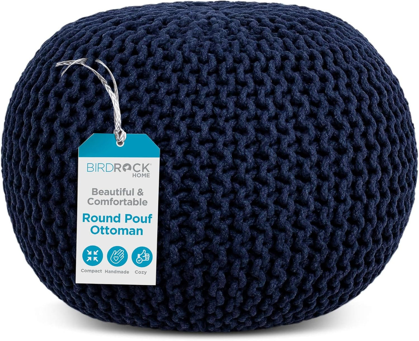 BIRDROCK HOME Round Pouf Ottoman - Boho Foot Stool for Living Room