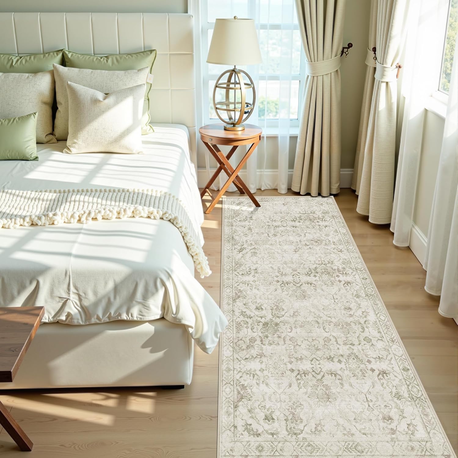 Sage Green 3x7 Runner Rug for Hallways and Bedrooms