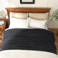 Knitted Dark Grey Black Throw Twin Size Blanket - Soft Fleece Cozy