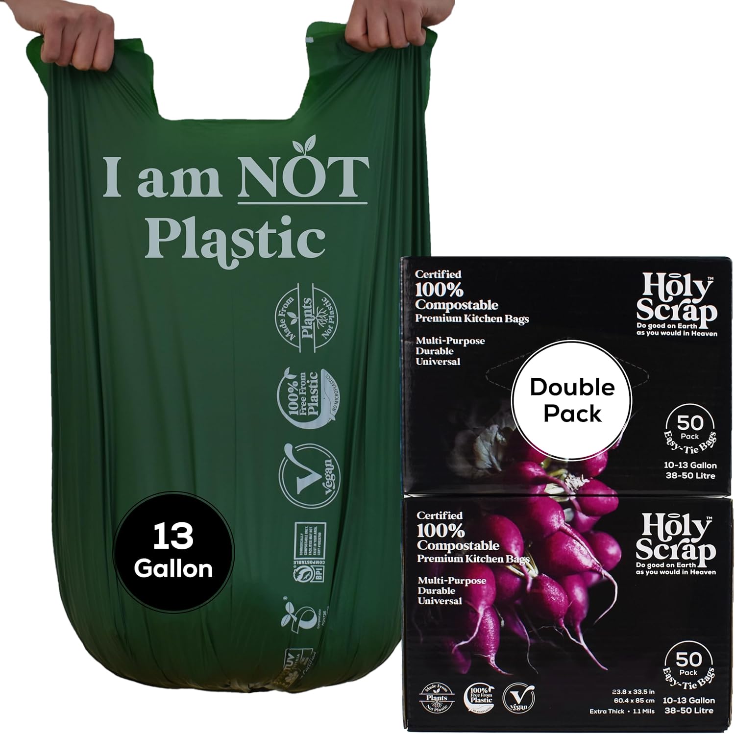 Large Compostable Trash Bags - Eco-Friendly 100 Pack for Waste