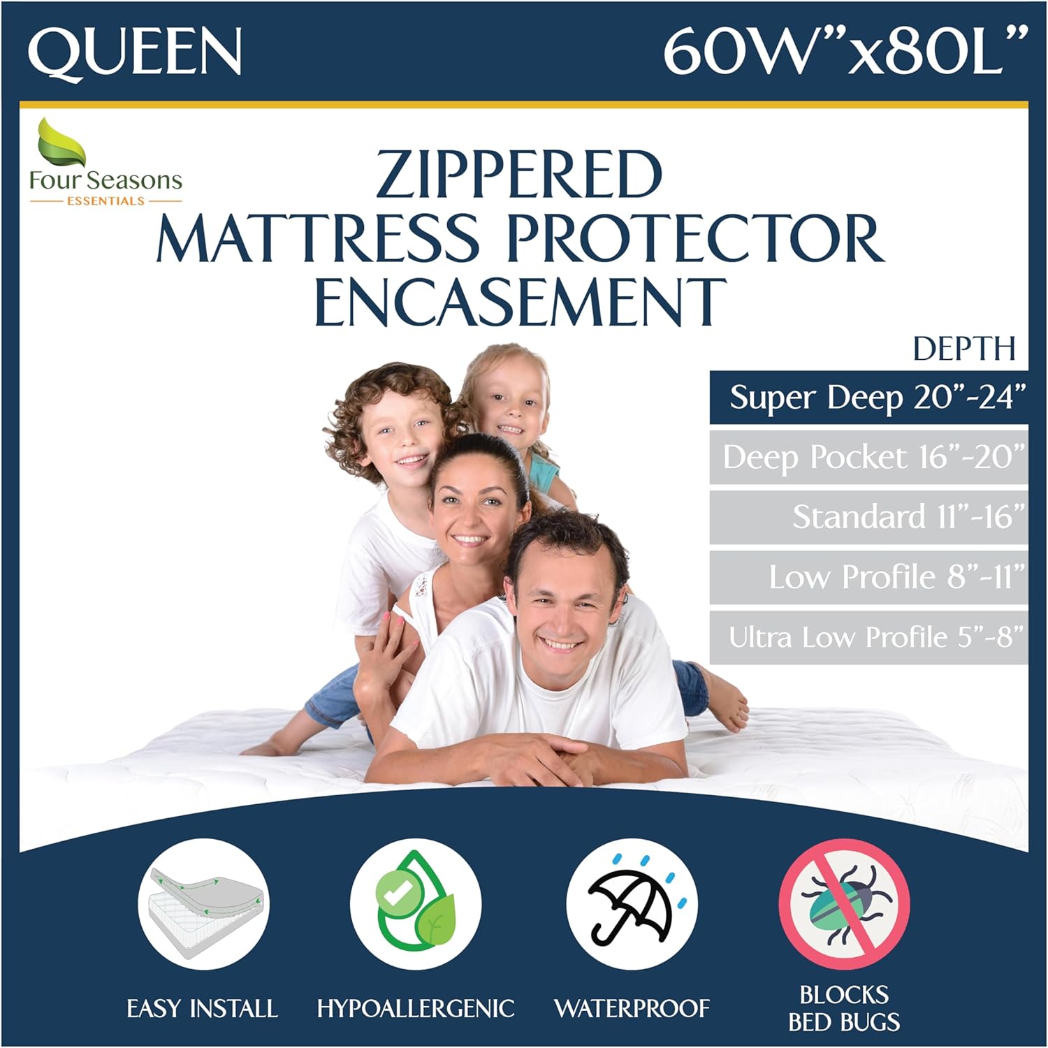 Super Deep Pocket Mattress Encasement for Queen Size Beds