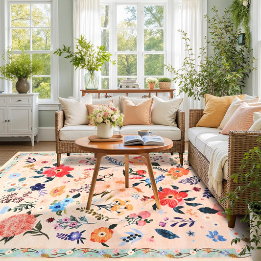 5x7 Floral Rug for Girls Bedroom - Cute Flowers Carpet Decor