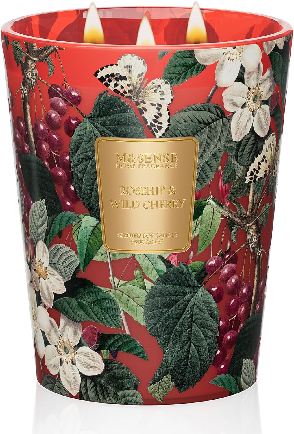 M&SENSE Wild Cherry Scented Candle 3 Wick for Home Decor