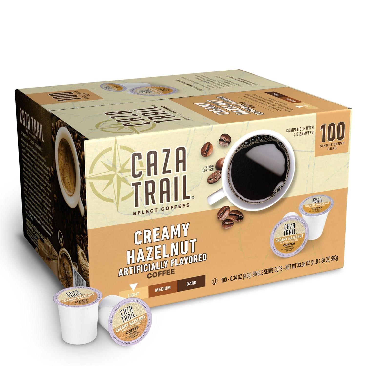Caza Trail Coffee Pods Creamy Hazelnut Flavorful 100 Count