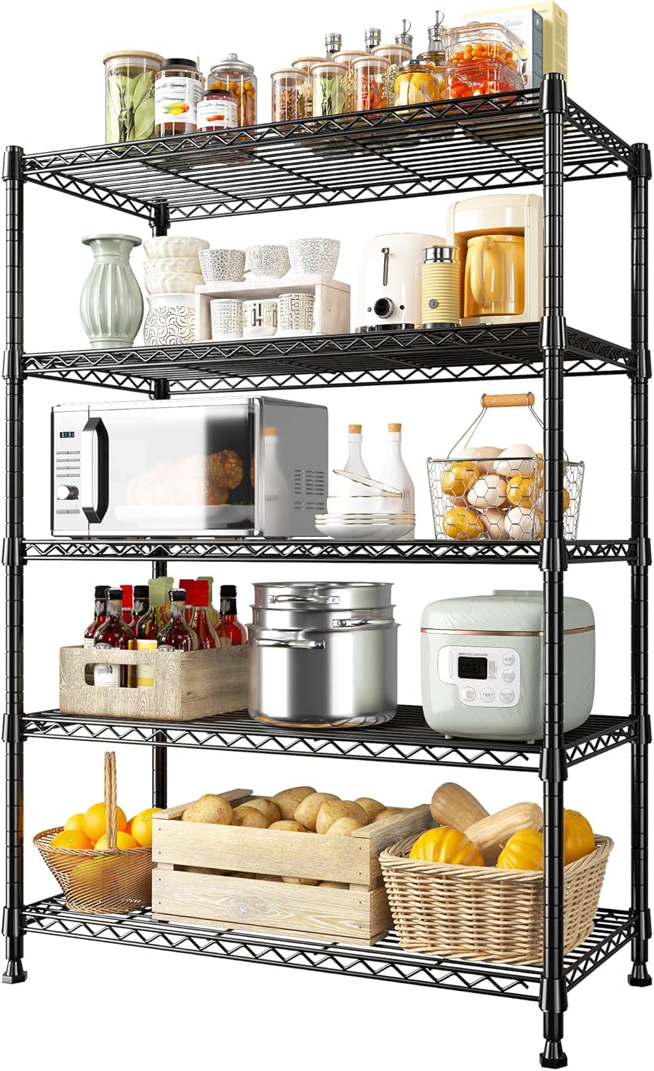 5-Tier Wire Shelving Rack for Heavy Duty Storage Solutions
