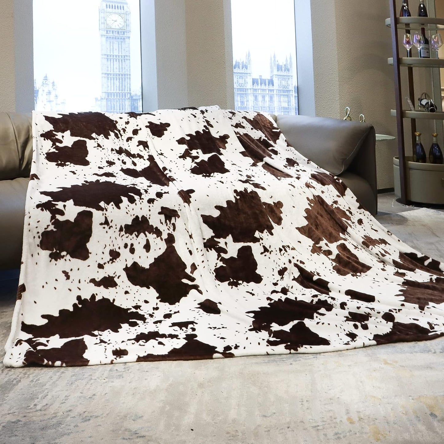 Queen Size Cow Print Fleece Blanket - Cozy Luxury Bedding