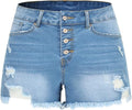 Women Mid Rise Ripped Stretchy Denim Shorts - Casual Frayed Hem
