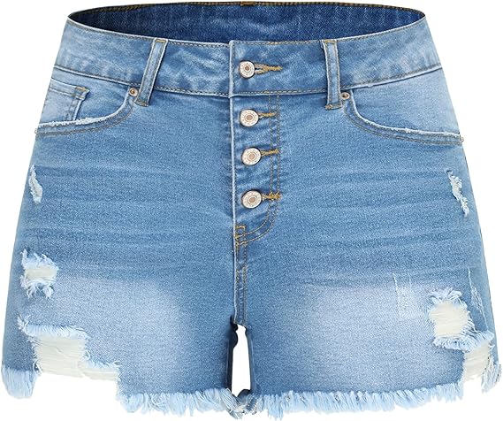 THUNDER STAR Women Mid Rise Ripped Stretchy Jeans Shorts for Summer