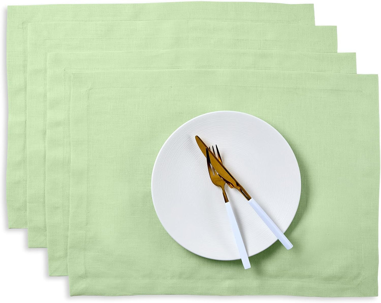 Pure Linen Pastel Green Placemats Set of 4 for Stylish Tables