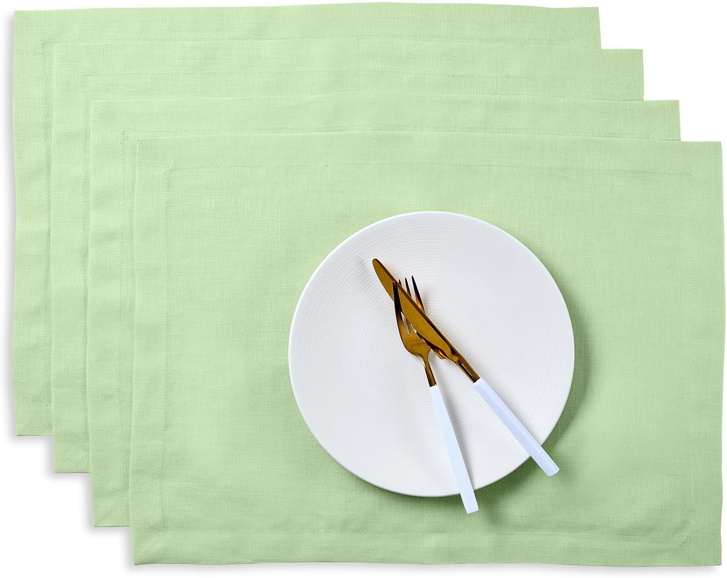 Pure Linen Pastel Green Placemats Set of 4 for Stylish Tables
