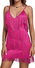 Layered Fringe Deep V Neck Cami Mini Dress - Flapper Style