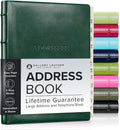 Large Leather Address Book with Tabs for 480 Contacts in Green