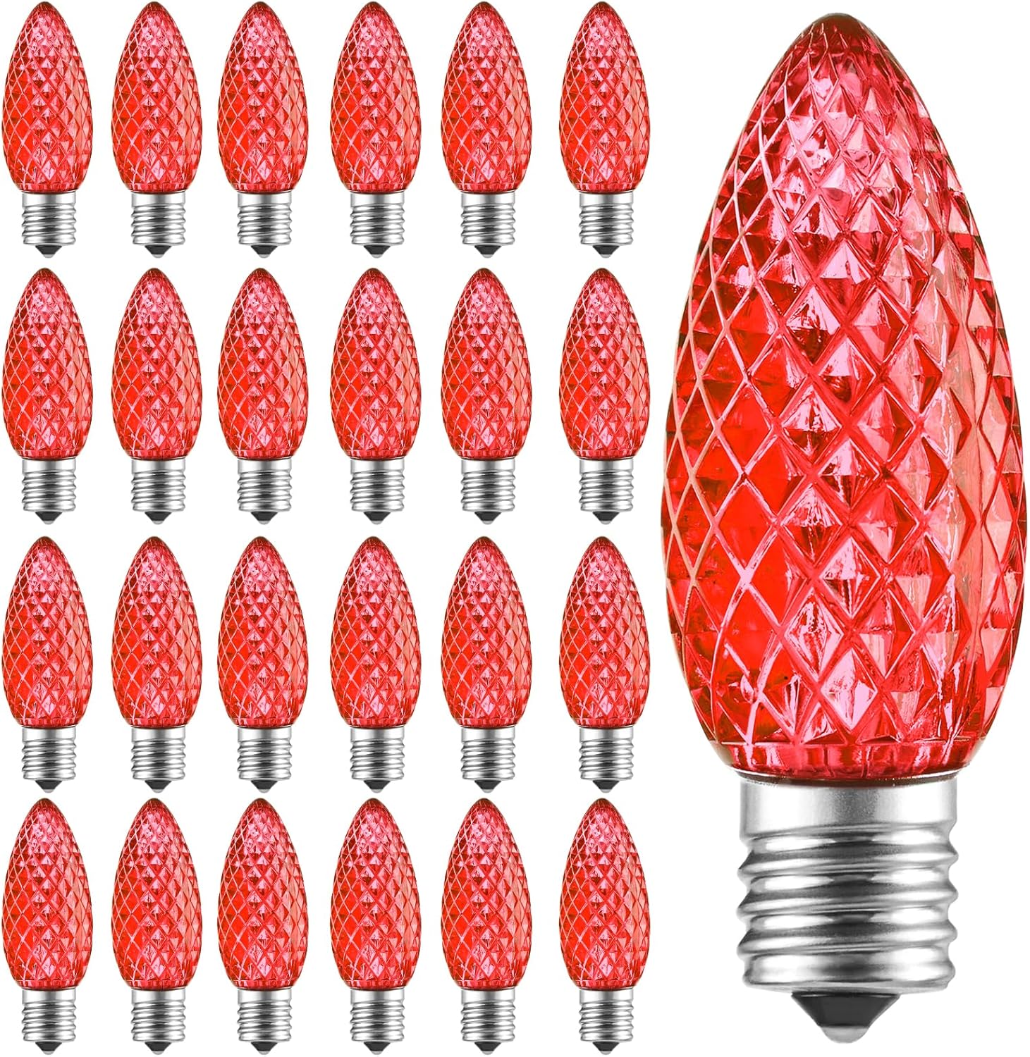 C9 LED Replacement Christmas Light Bulbs - 50 Pack Red