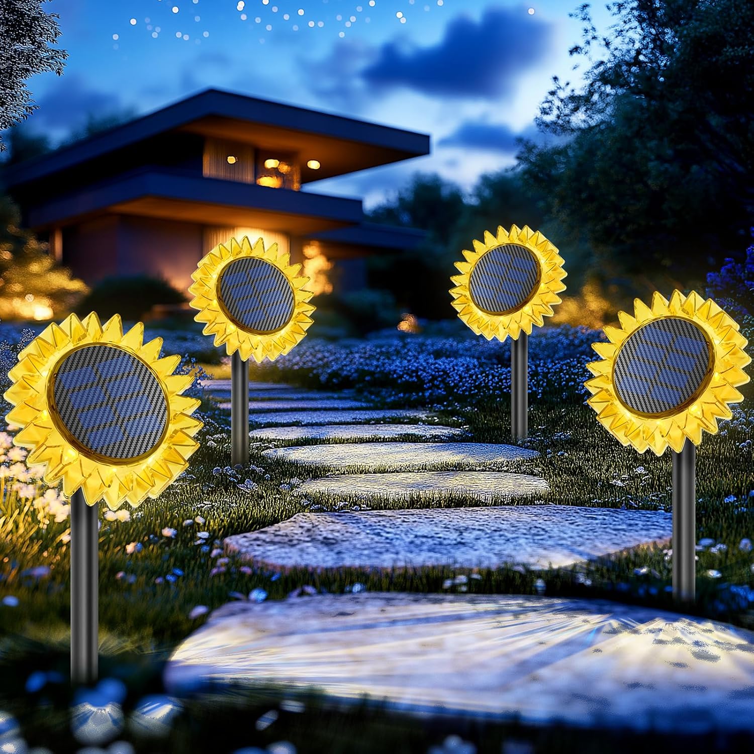 Solar Garden Lights - Upgraded Sunflower Design for Outdoor Use