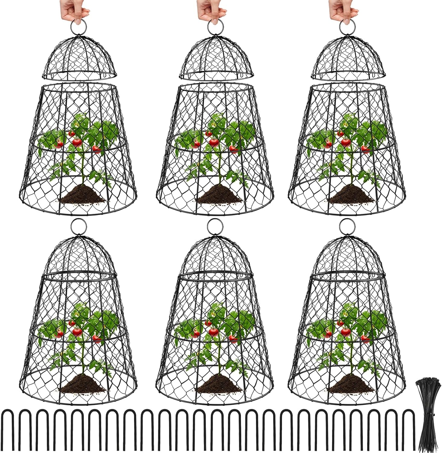 6 Pcs Garden Cloches for Plants - Extra Large Metal Covers