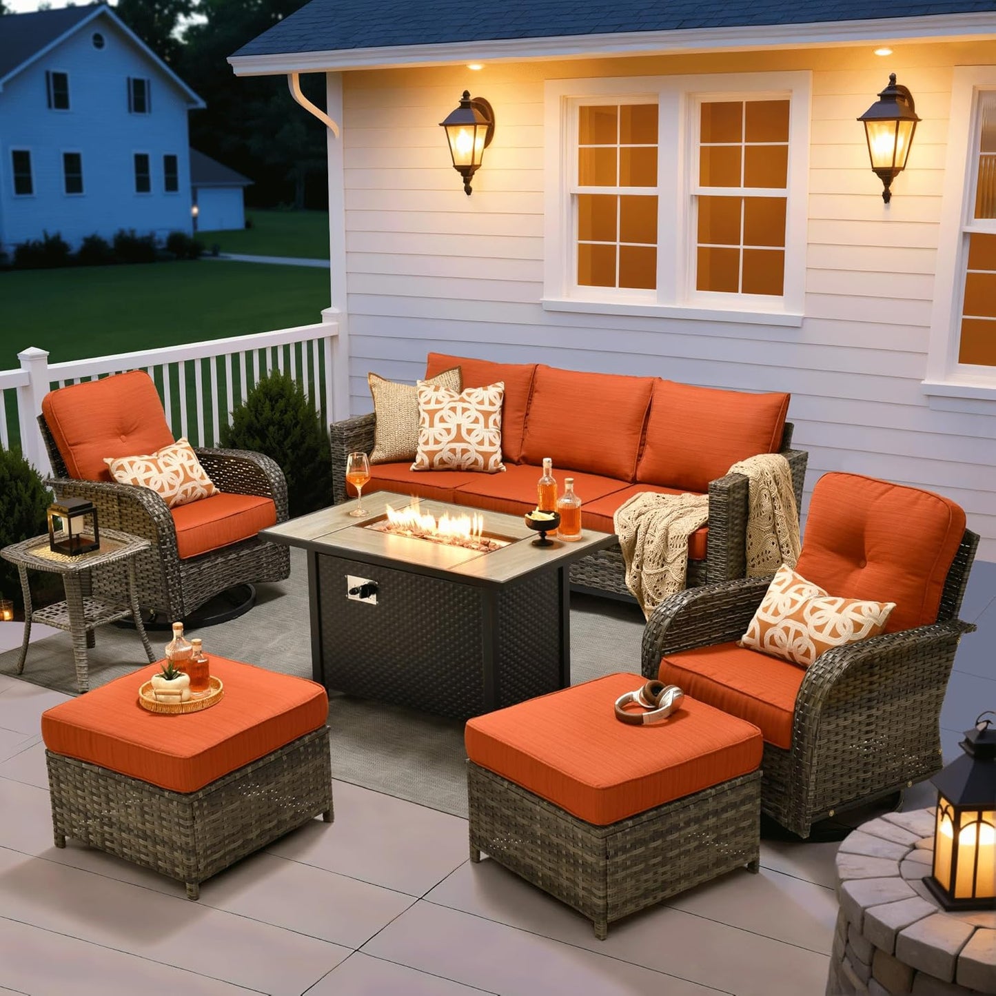 ovios 7 Pieces Patio Furniture Set with Rocking Swivel Chairs