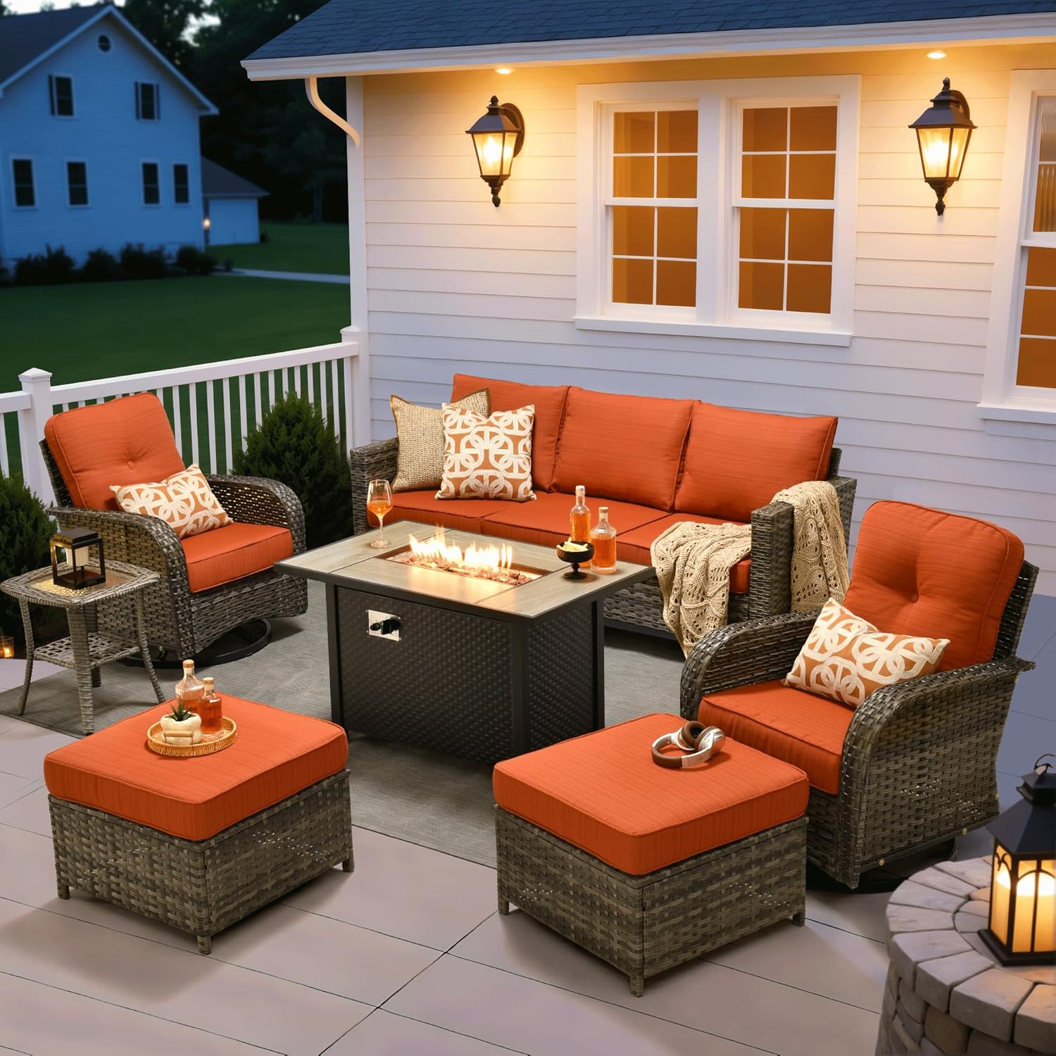 ovios 7 Pieces Patio Furniture Set with Rocking Swivel Chairs