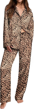 Ekouaer Womens Satin Silk Pajama Set - Classic Button Down PJs