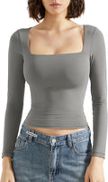 SUUKSESS Women Square Neck Long Sleeve Top - Fitted Everyday Essential