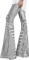 Sequin Floral Wide Leg Pants for Women - High Waisted Flare