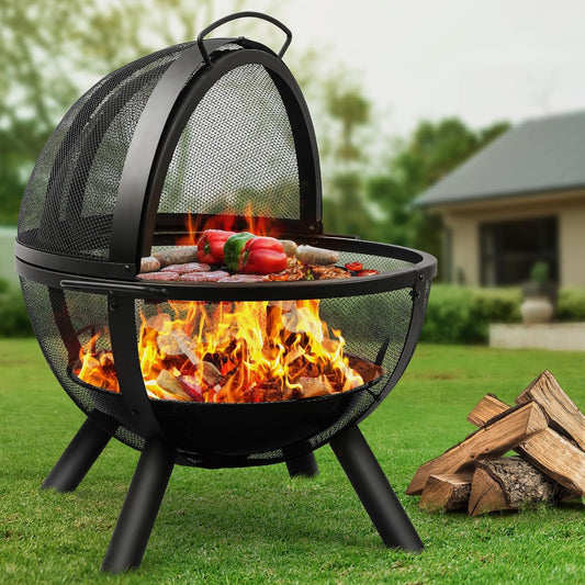 Ikuby Ball of Fire Pit: Large Round Fire Pit for BBQ and Heating