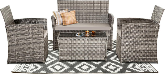 4 Piece Patio Furniture Set for Outdoor Wicker Conversation