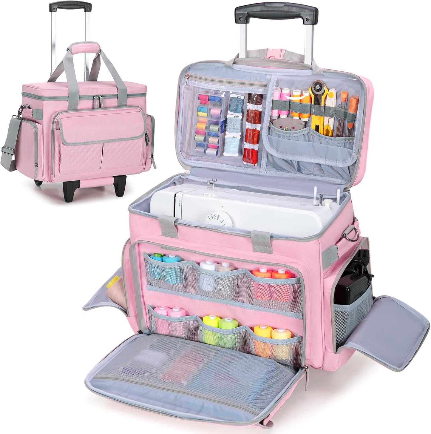 LUXJA Rolling Sewing Machine Case with Wheels and Pockets