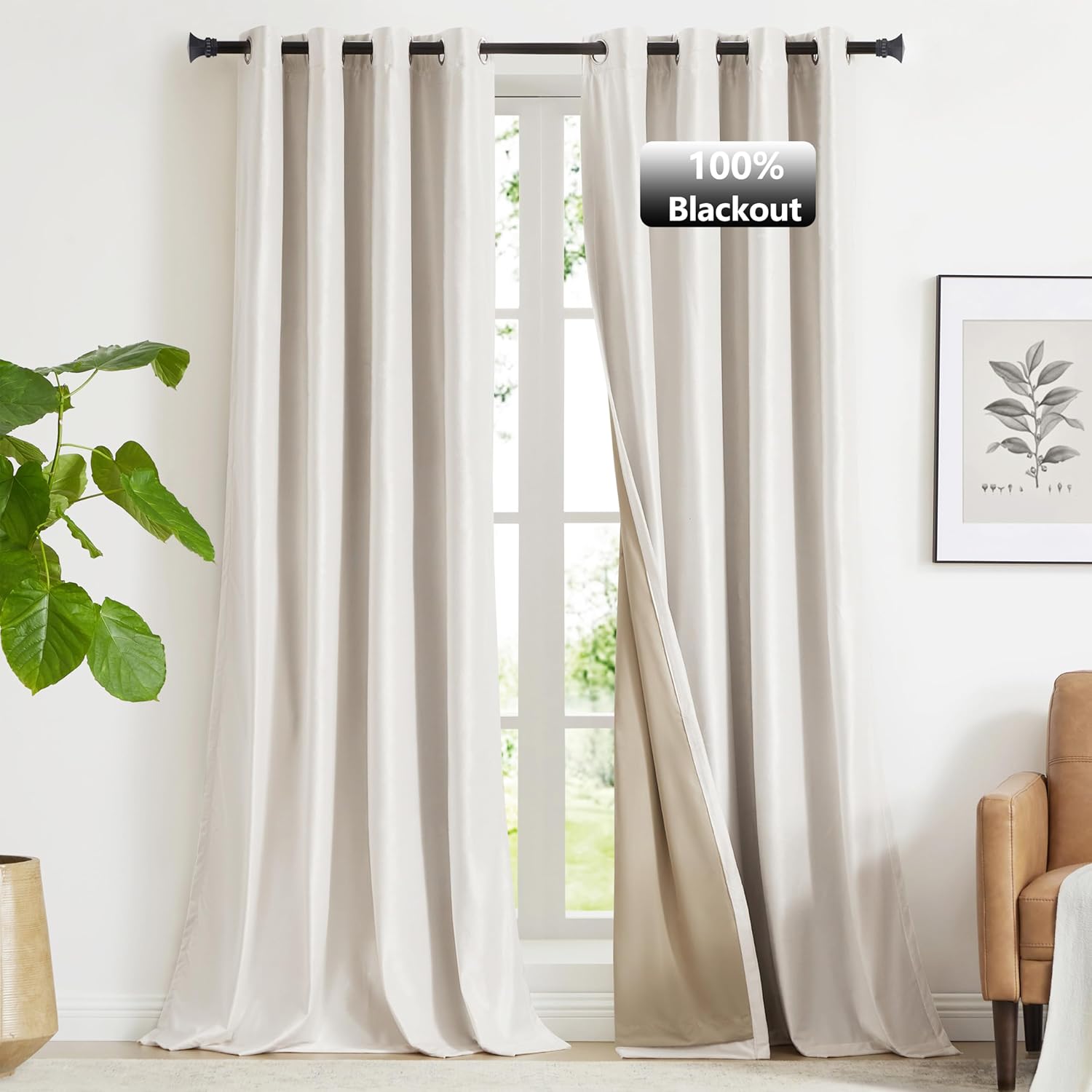 GIGIZAZA 100% Blackout Cream Ivory Velvet Curtains: Luxe Insulated Elegance