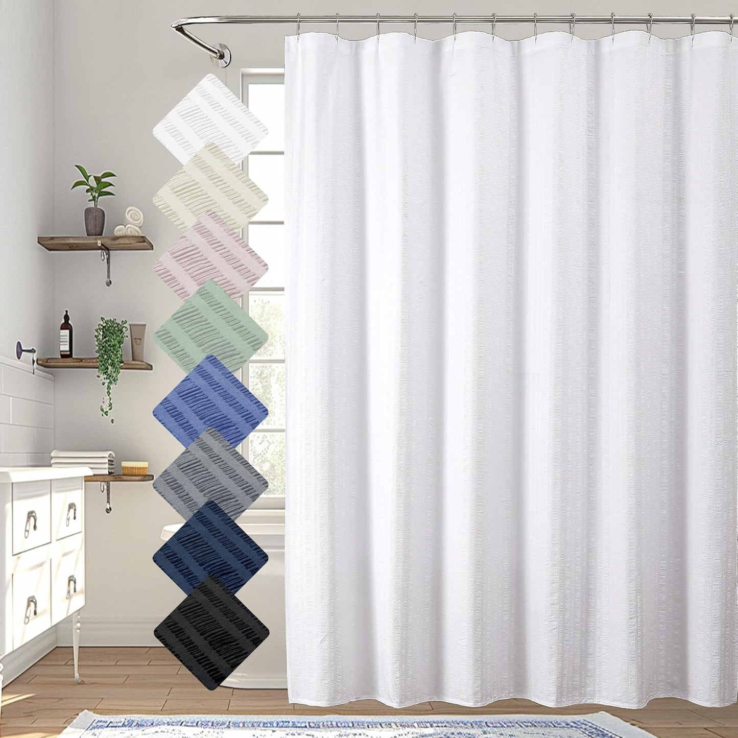 Water Repellent White Shower Curtain | 3D Embossed 72x84 | Machine Washable