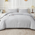 AveLom Light Gray Seersucker California King Comforter Set