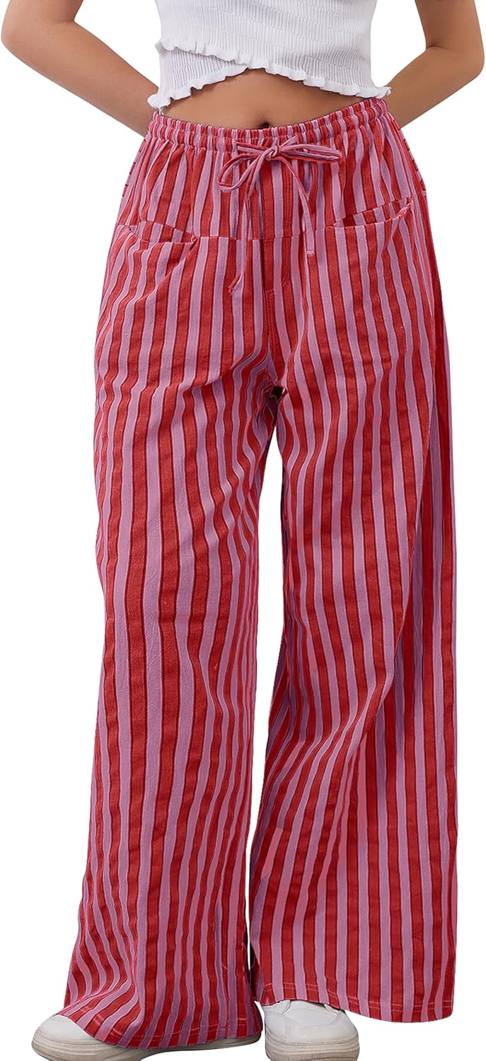 MISSACTIVER Women Drawstring Striped Pants for Comfy Style
