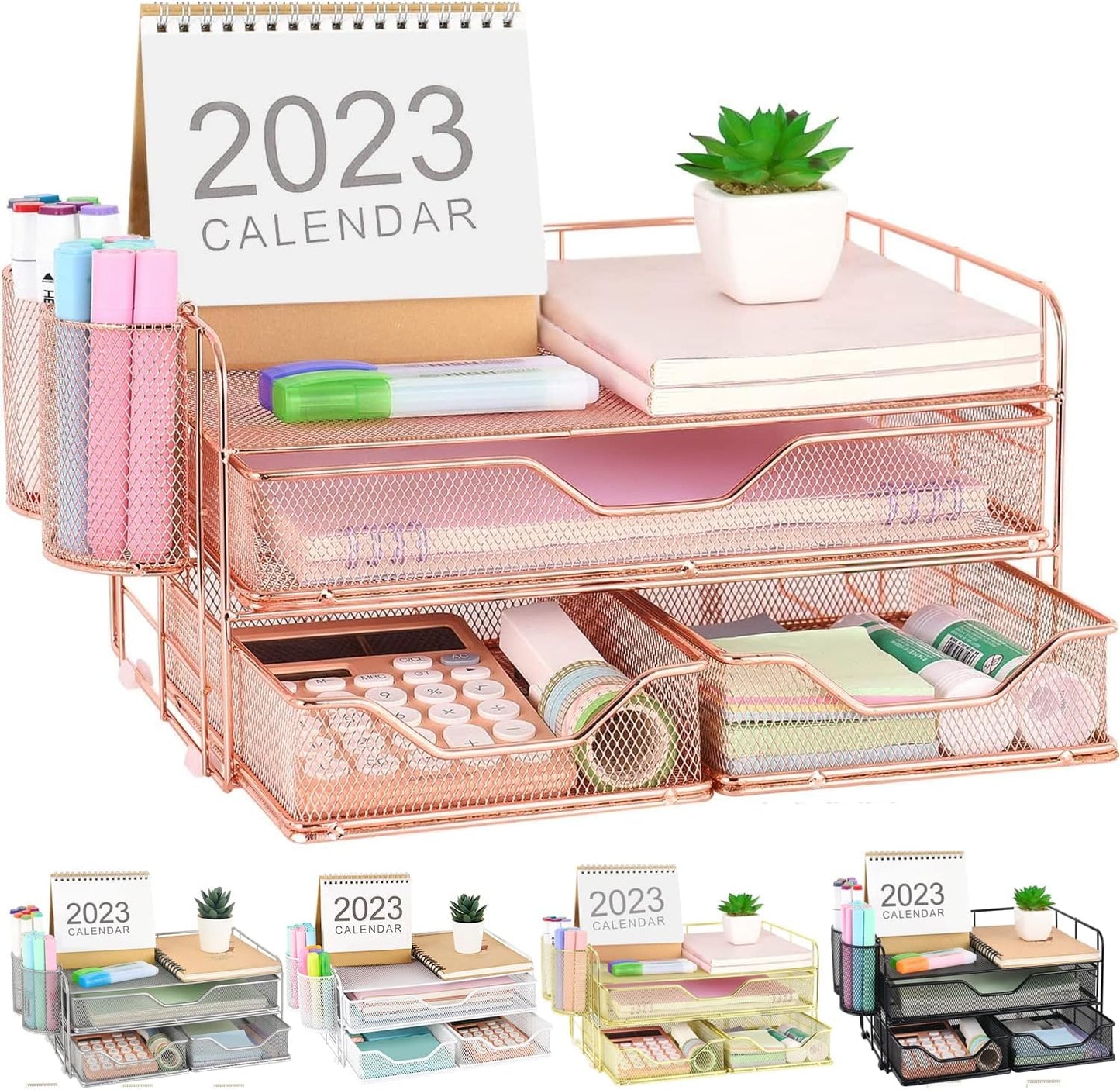 Rose Gold Desk Organizer with Pen Holders