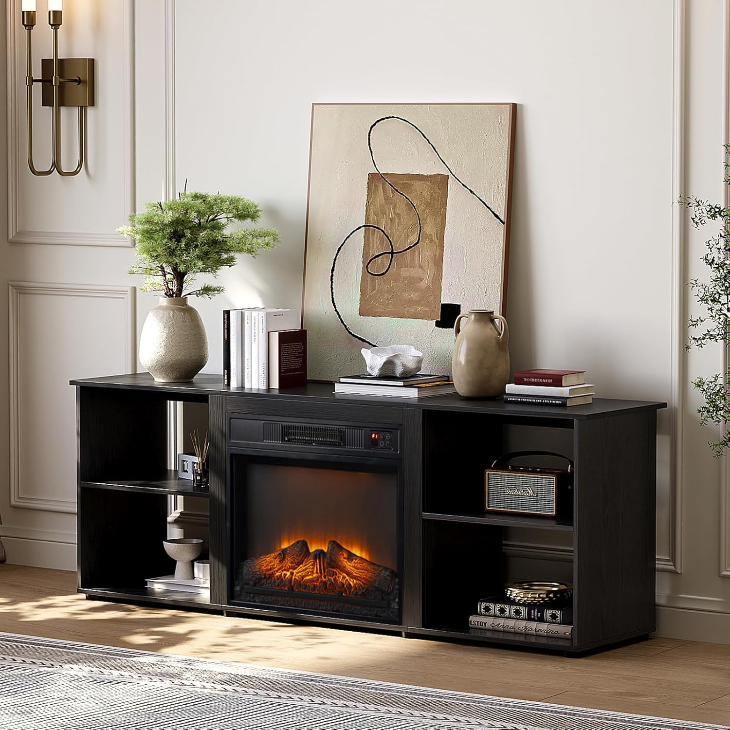 VINGLI Fireplace TV Stand for 70 inch TVs with Electric Heater