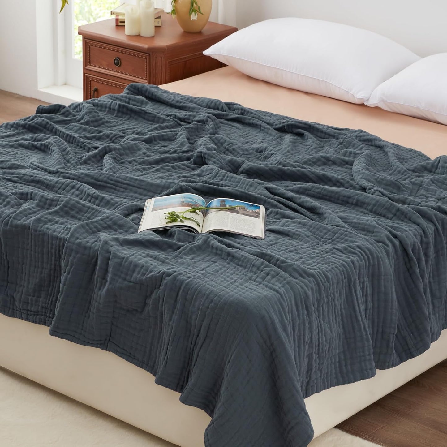 100% Cotton Muslin Blanket for Bed Couch by Love's Cabin