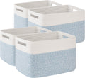 Light Blue & White Cotton Rope Storage Baskets 4 Pack - Foldable Shelf