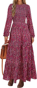 Women's Smocked Floral Maxi Dress Long Sleeve - Flowy Tiered Fit