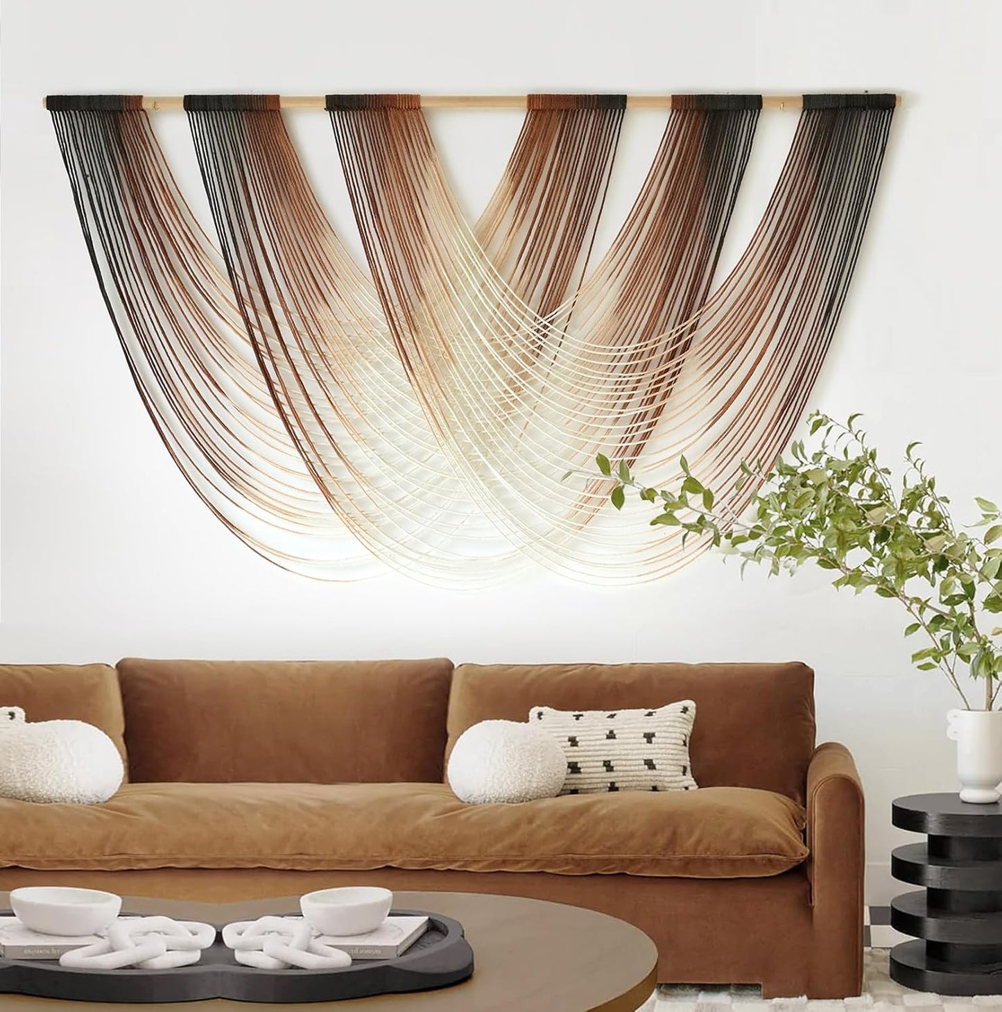 Macrame Wall Hanging Brown Dip Dyed Large Fiber Yarn Art