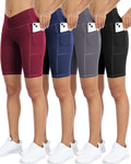 WHOUARE 4 Pack Biker Yoga Shorts with Pockets - High Waisted Tummy one