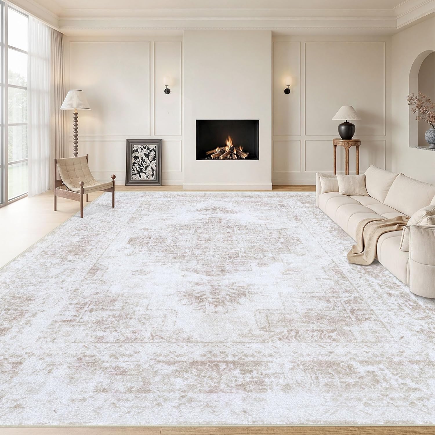 Vintage Distressed Medallion Area Rug 9x12 for Living Room