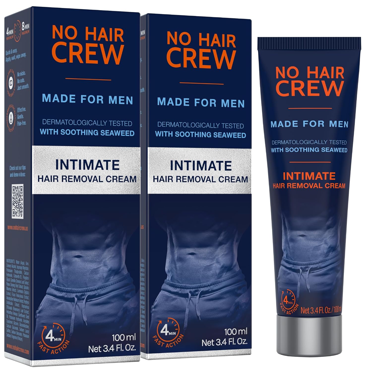 No Hair Crew Intimate Hair Removal Cream for Men - Painless & Soothing