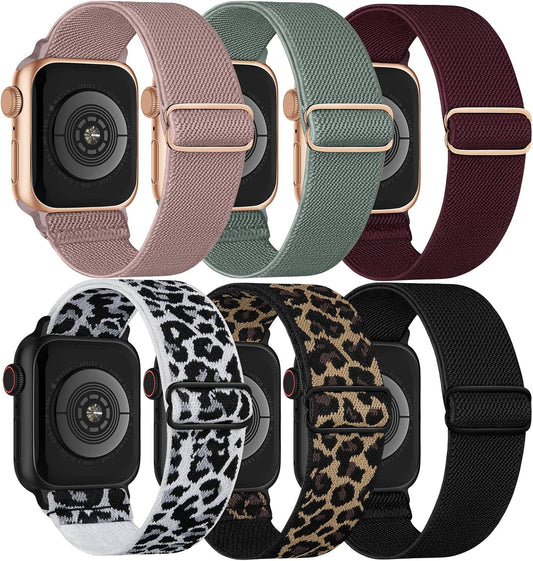 6-Pack Nylon Solo Loop for Apple Watch, Stretchy & Sporty Wristbands - Recoppa