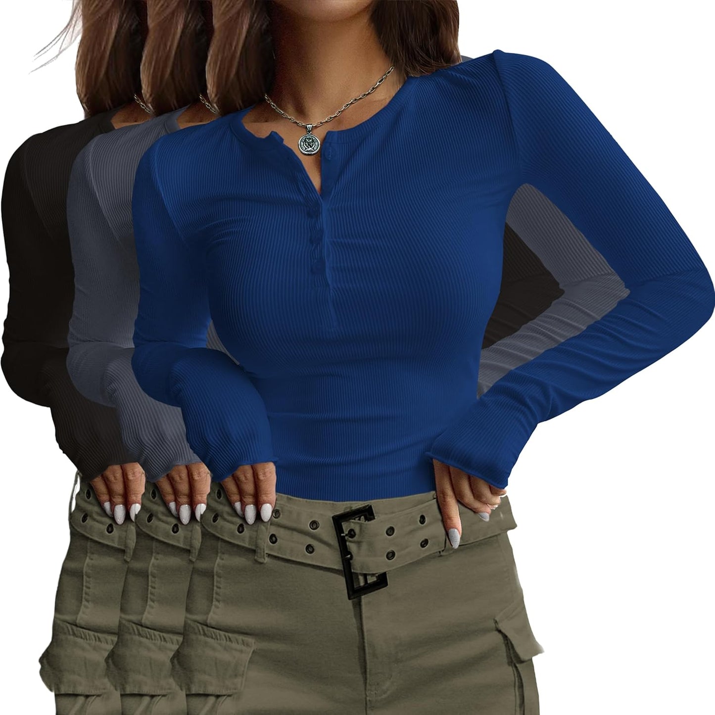 Ekouaer Women's Long Sleeve Shirts - Stylish Henley Tops