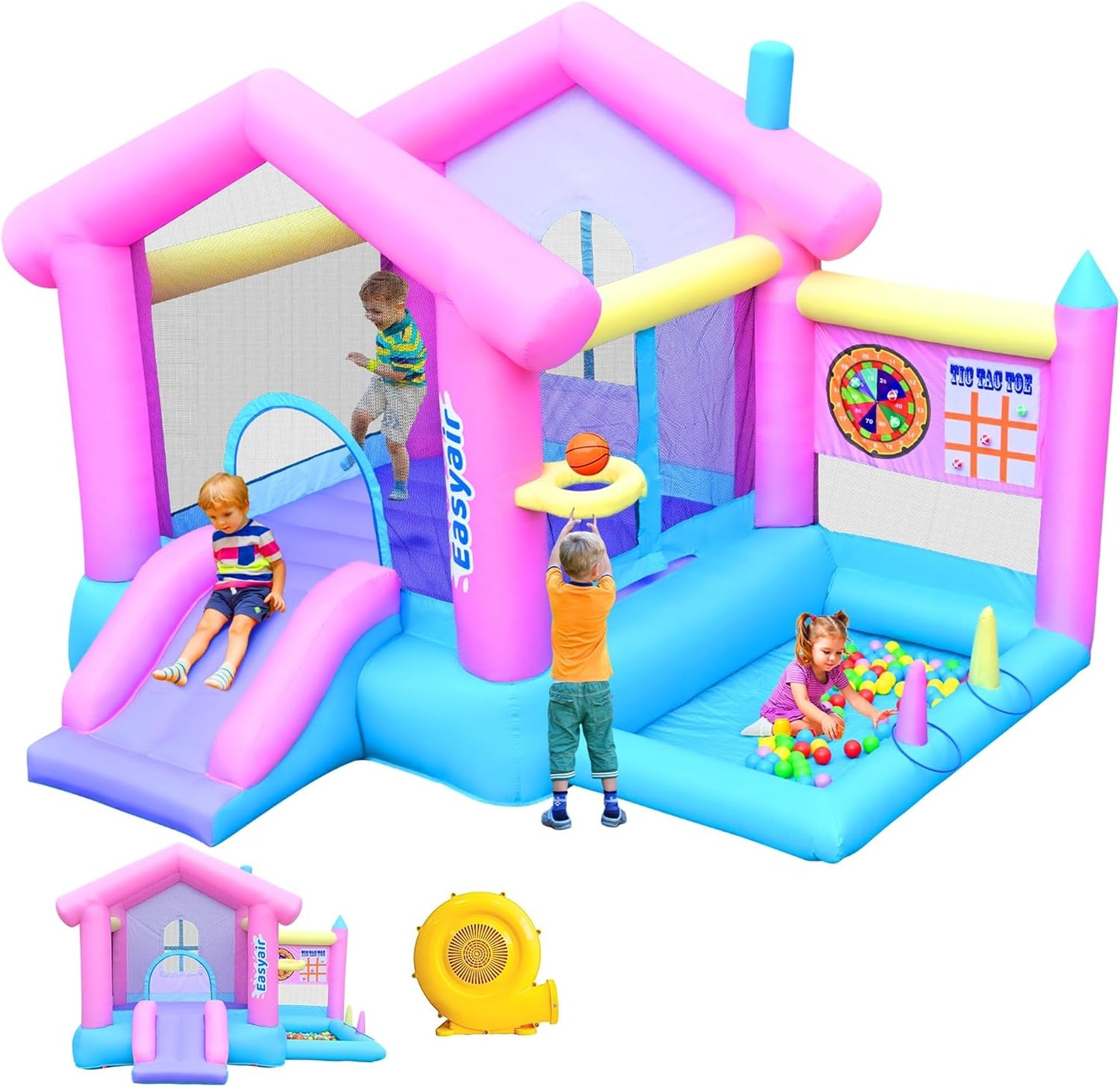 Inflatable Bounce House for Kids with Slide and Basketball Hoop