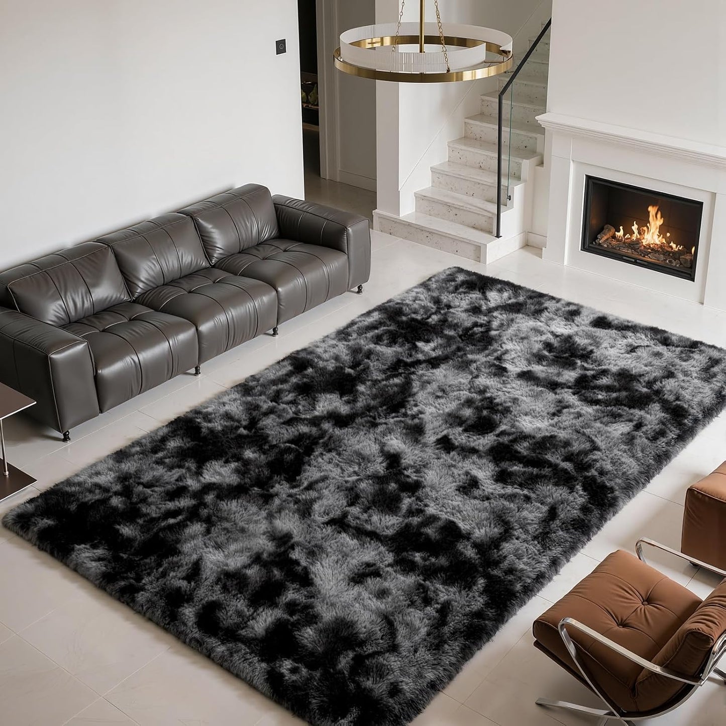 Zentavio Black and Grey Area Rugs for Living Room and Bedroom